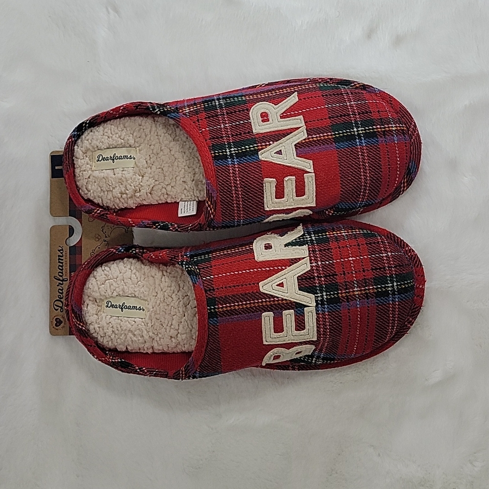 Dreamfoams Bear Limited Edition Buffalo Plaid    Slippers Mens L 11-12